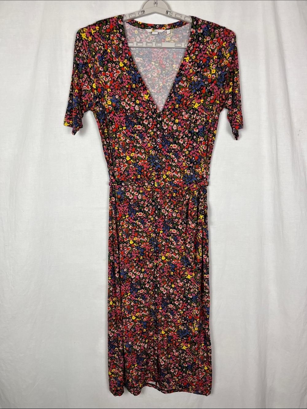 Boden V Neck Button Up Lightweight Floral Midi Dress